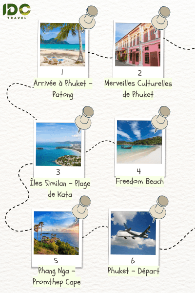 Itinéraire "Aventure au Cœur du Paradis à Phuket en 6 Jours", composé des destinations: Patong, Phuket, Îles Similan, Freedom Beach, Phang Nga, Promthep Cape.