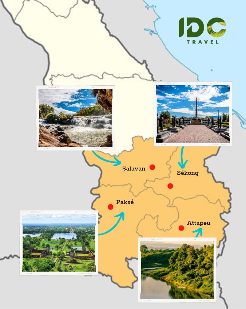 Carte de voyage du Sud du Laos