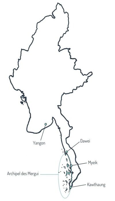 Carte des îles Mergui en Birmanie