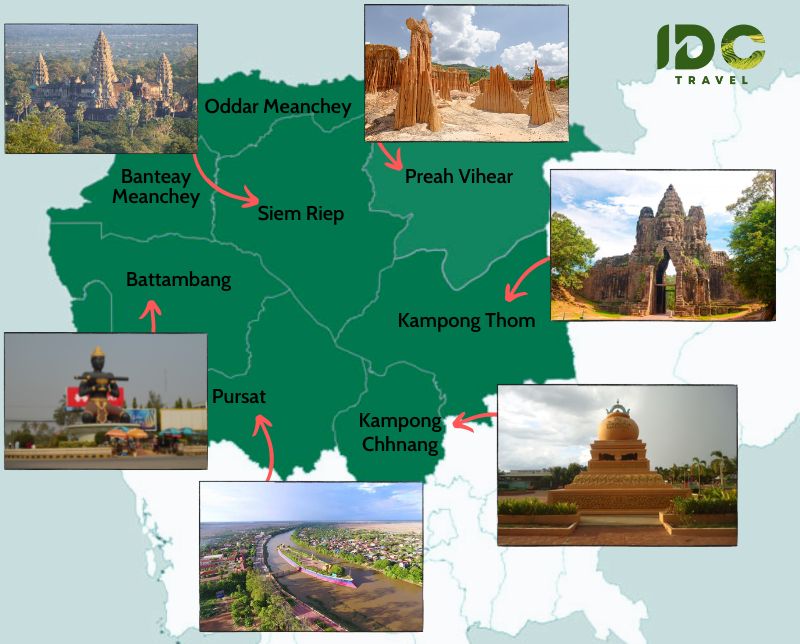 Carte touristique du Nord-Ouest Cambodge