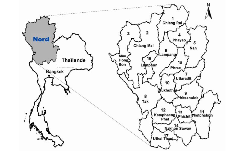 Carte du Nord Thaïlande