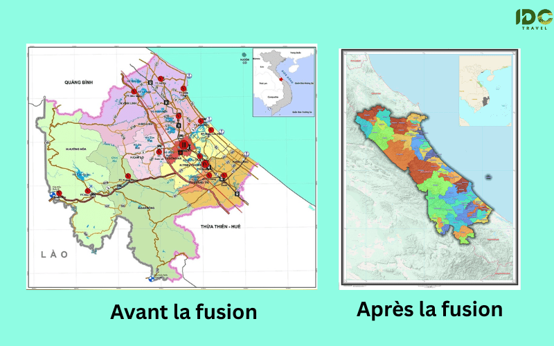 Carte comparative de la province de Quang Tri avant et après la fusion avec Quang Binh