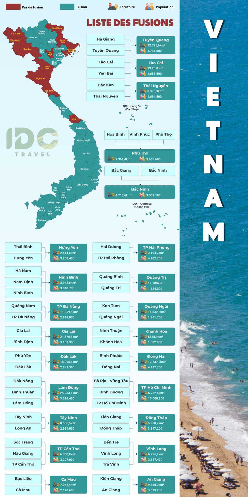 Carte des provinces et villes du Vietnam après la fusion. La nouvelle carte du Vietnam mise à jour.