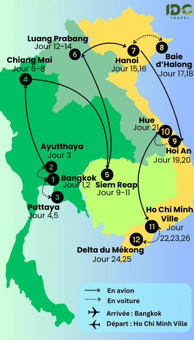 "Itinéraire" Grand circuit Thaïlande, Cambodge, Laos et Vietnam en 26 jours