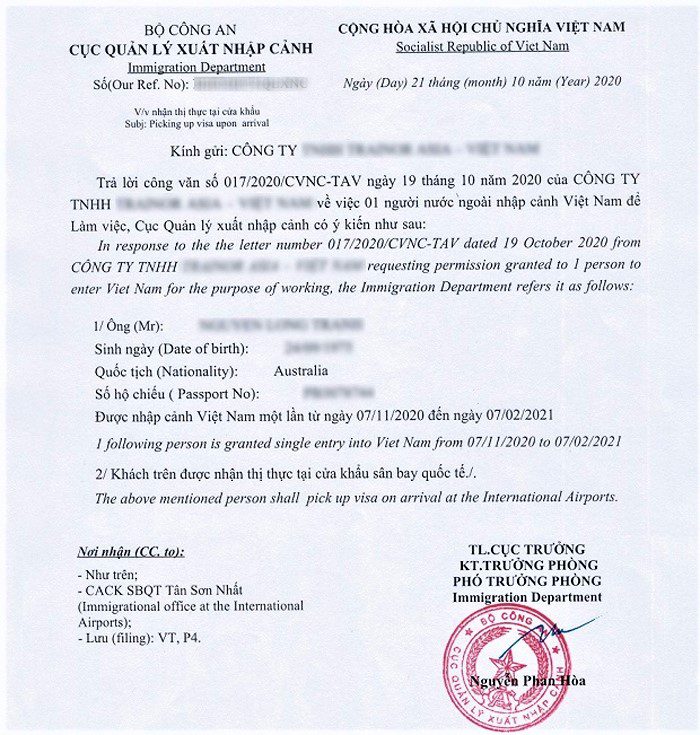 Exemplaire de la lettre d'approbation