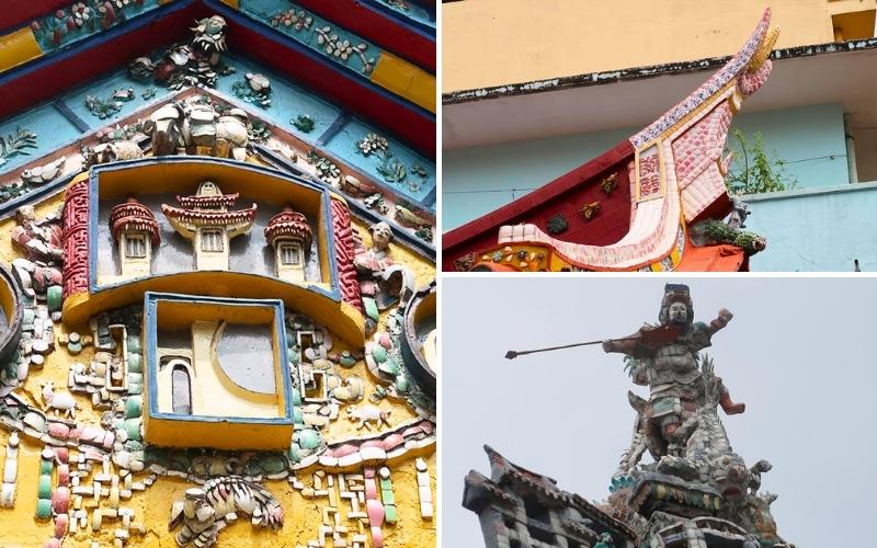 Parties de l'arrchtecture de la Pagode Quan Am utilisant des matériaux céramiques