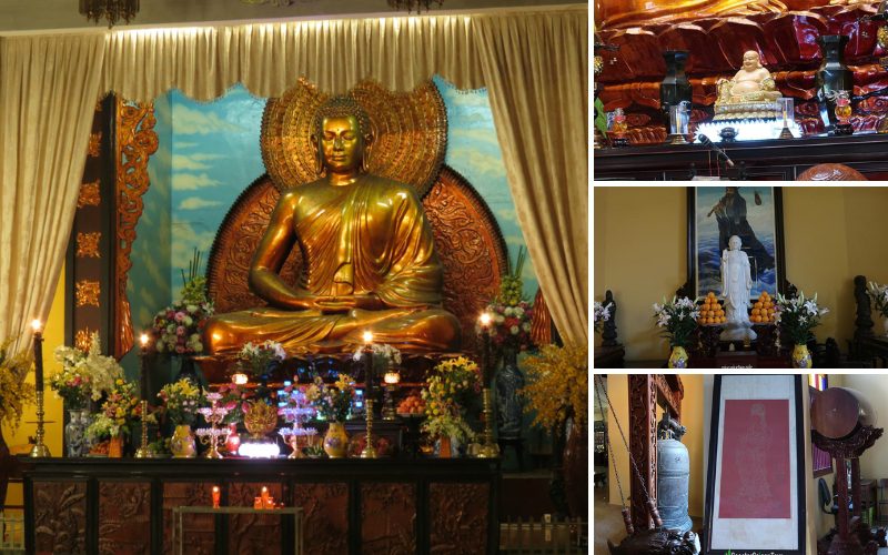 Statues de Bouddha et artefacts dans le hall principal